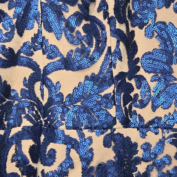 Dress The Population Blair Plunging Fit Flare Formal Sequins Lace Dress Small - Picture 5 of 13